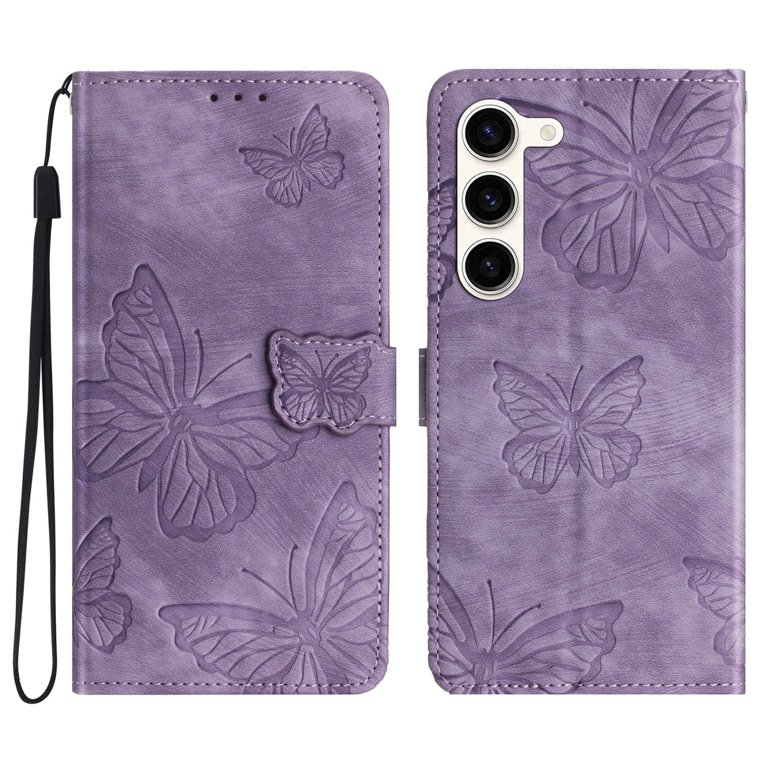 For Samsung Galaxy S23 Protective Leather Case Butterfly Imprinted Skin-Touch Phone Cover with Wallet For Samsung Galaxy S23 Protective Leather Case Butterfly Imprinted Skin-Touch Phone Cover with Wallet